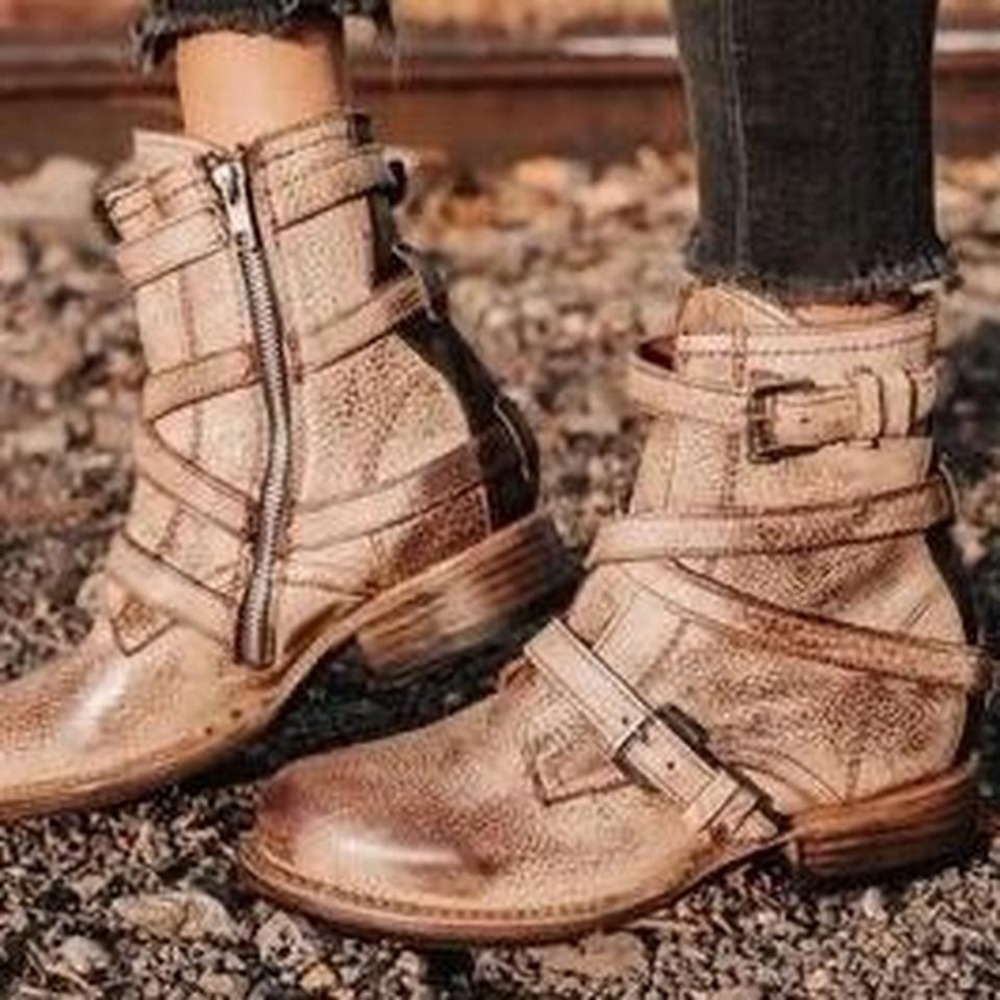 Freebird Steven Paine Raine Leather Ankle Boots Distressed Blush Buckle Moto 7